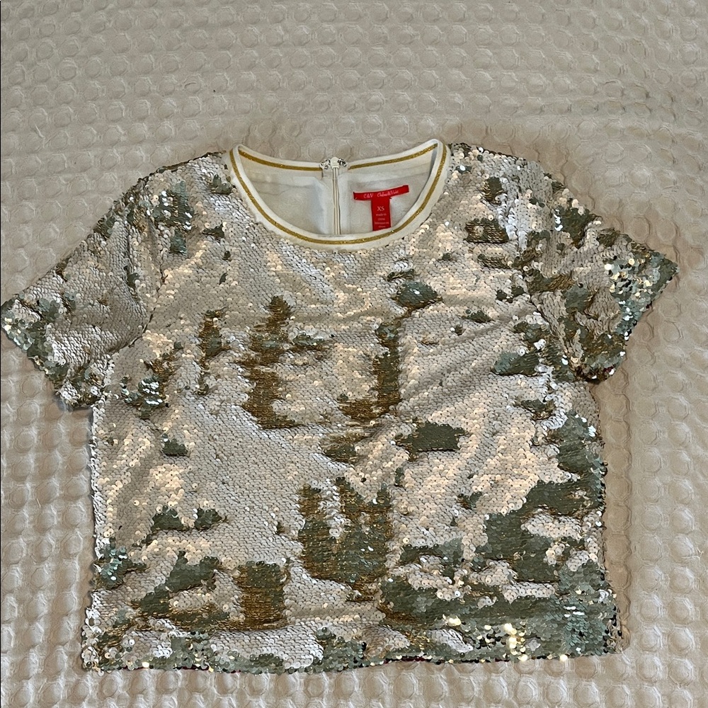 Chelsea & Violet Silver and Gold Sequin Crop Top